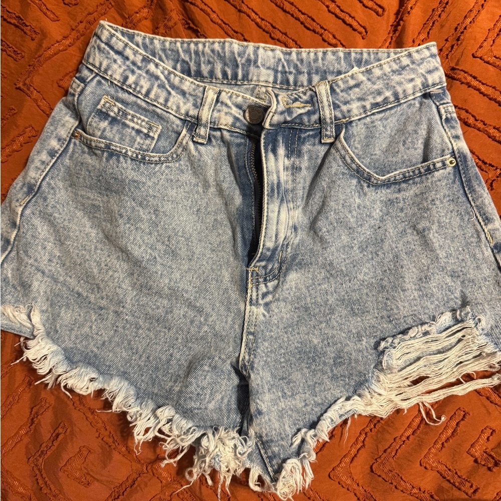 SHEIN Blue Jean Shorts High-Waisted Frayed Hem